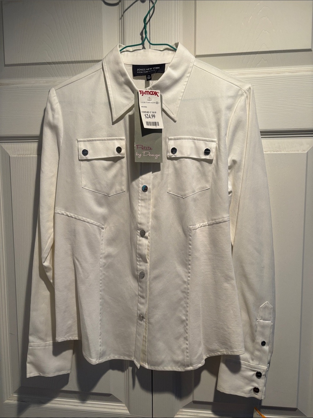 Jones New York Cream Button-Up Shirt with Flap Pockets